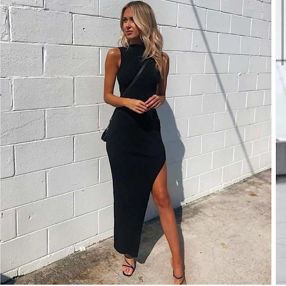 Bec and Bridge Noir et Blanc midi dress / size 2 / black